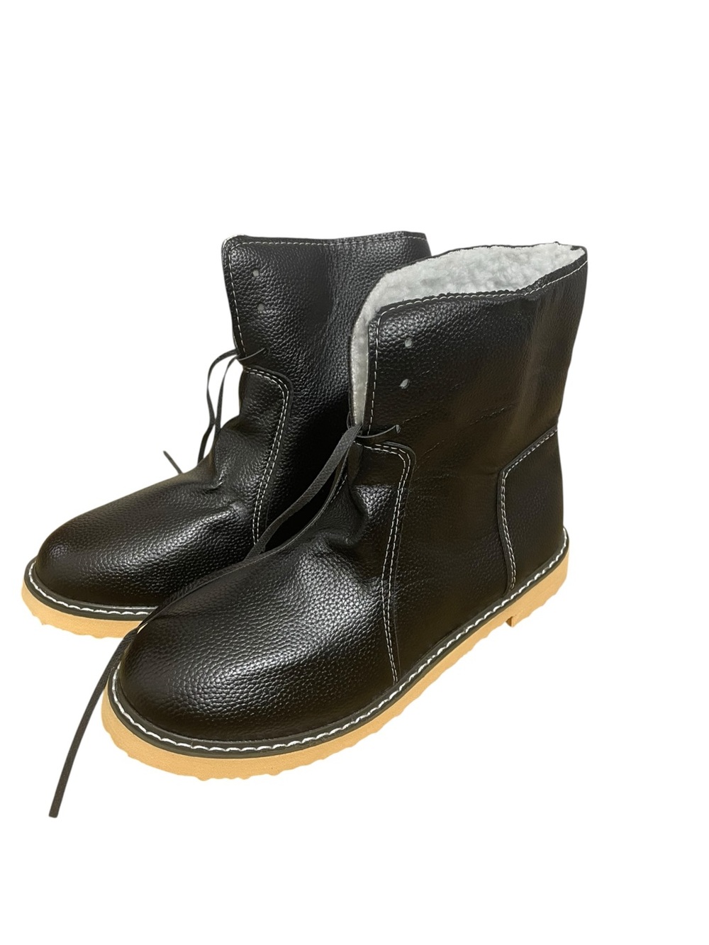 Black Faux Fur Lined Winter Boots Ultra Lightweight EVA Foam Sole Women US 6